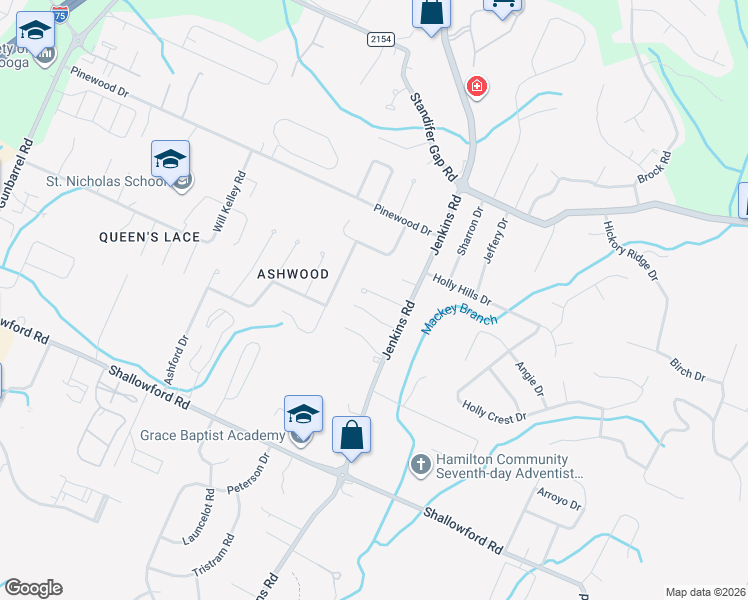 map of restaurants, bars, coffee shops, grocery stores, and more near 7830 Laurelton Drive in Chattanooga