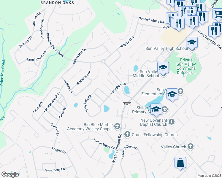 map of restaurants, bars, coffee shops, grocery stores, and more near 7506 Sparkleberry Drive in Indian Trail