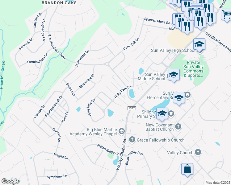 map of restaurants, bars, coffee shops, grocery stores, and more near 7506 Sparkleberry Drive in Indian Trail