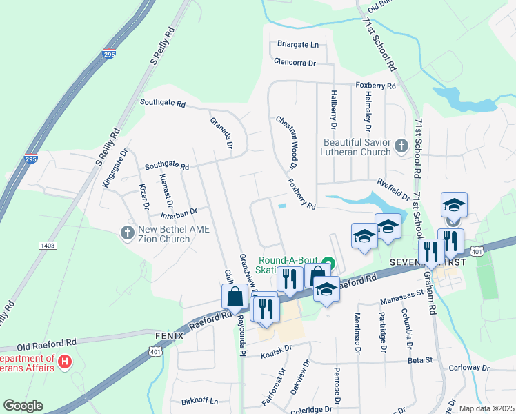 map of restaurants, bars, coffee shops, grocery stores, and more near 1748 Hampton Oaks Drive in Fayetteville