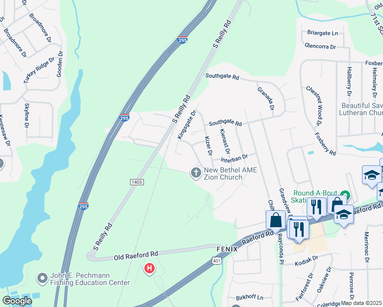 map of restaurants, bars, coffee shops, grocery stores, and more near 6841 Marlowe Drive in Fayetteville