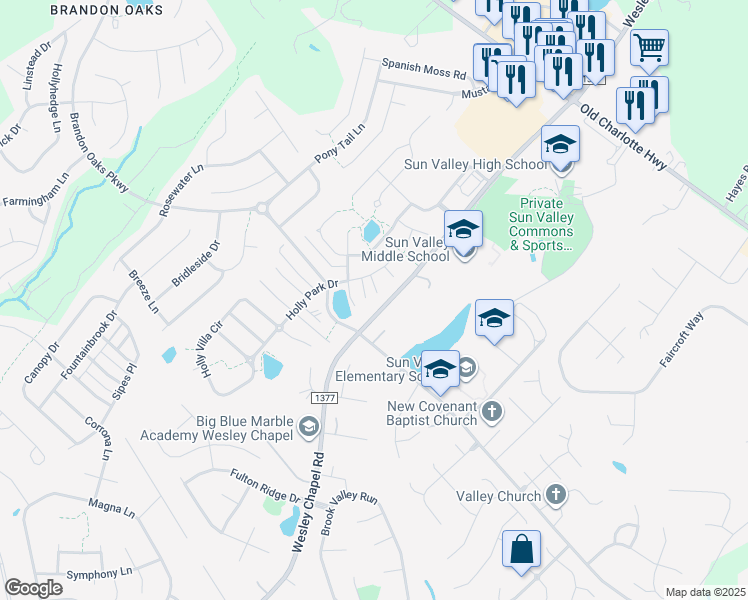 map of restaurants, bars, coffee shops, grocery stores, and more near 2118 Foster Court in Indian Trail