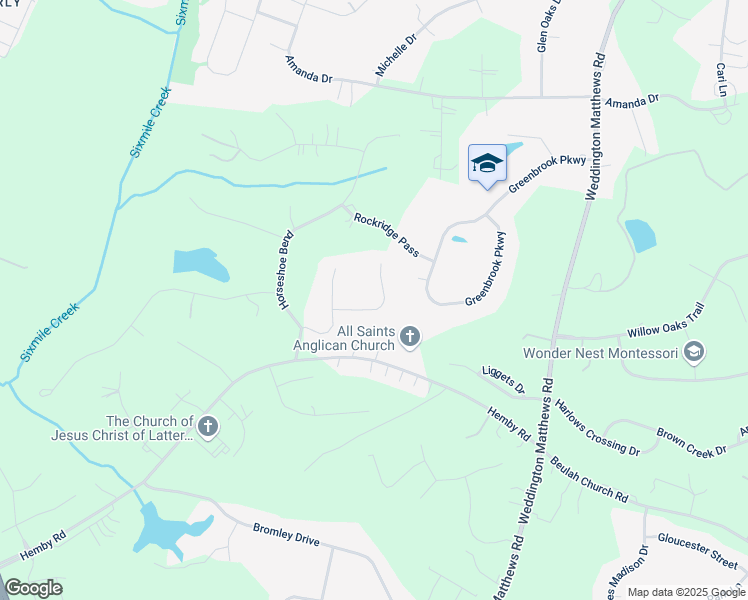 map of restaurants, bars, coffee shops, grocery stores, and more near 3110 Foxmeade Drive in Matthews