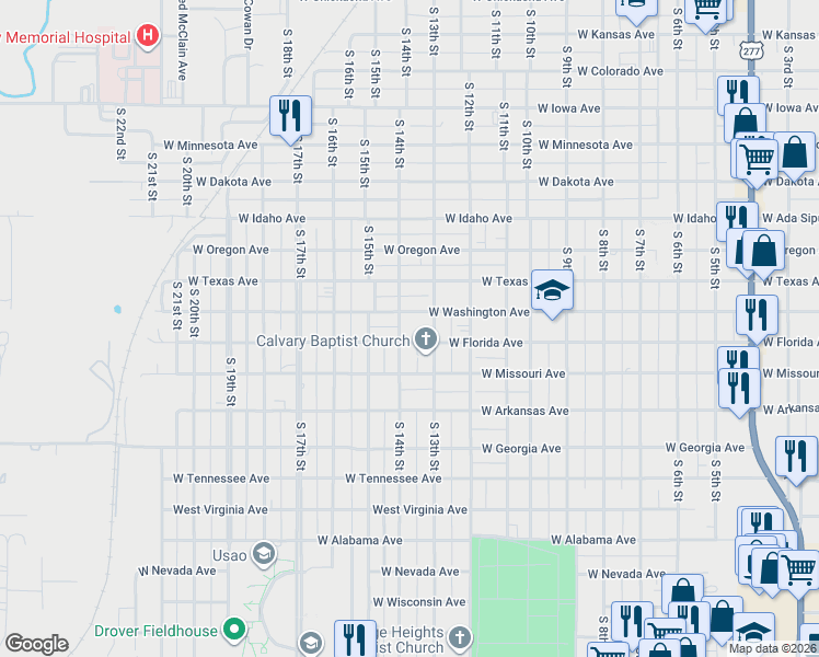 map of restaurants, bars, coffee shops, grocery stores, and more near 1109 South 14th Street in Chickasha