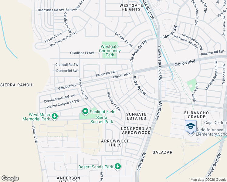 map of restaurants, bars, coffee shops, grocery stores, and more near 2409 Meadow Gate Trail Southwest in Albuquerque