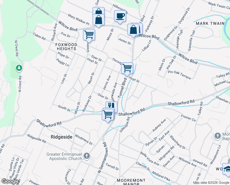map of restaurants, bars, coffee shops, grocery stores, and more near 906 Belmeade Avenue in Chattanooga