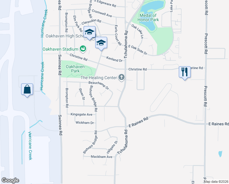 map of restaurants, bars, coffee shops, grocery stores, and more near 3182 Beauchamp Drive in Memphis