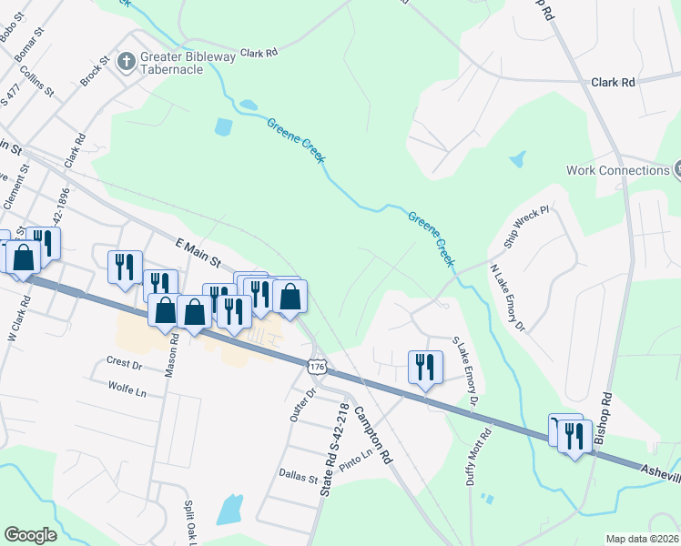 map of restaurants, bars, coffee shops, grocery stores, and more near 1738 Watersail Ln in Inman