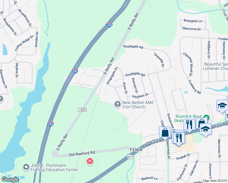 map of restaurants, bars, coffee shops, grocery stores, and more near 6845 Marlowe Drive in Fayetteville