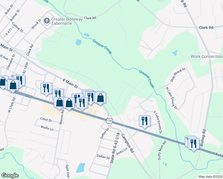 map of restaurants, bars, coffee shops, grocery stores, and more near 1296 Dockyard lane in Inman