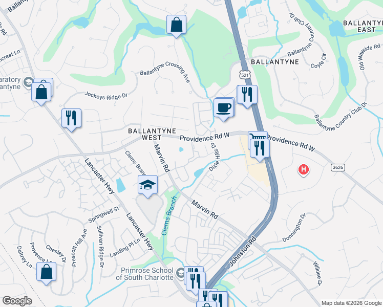 map of restaurants, bars, coffee shops, grocery stores, and more near in Charlotte