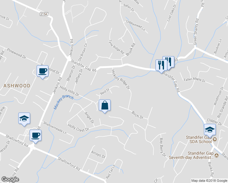 map of restaurants, bars, coffee shops, grocery stores, and more near 8207 Kevin Lane in Chattanooga