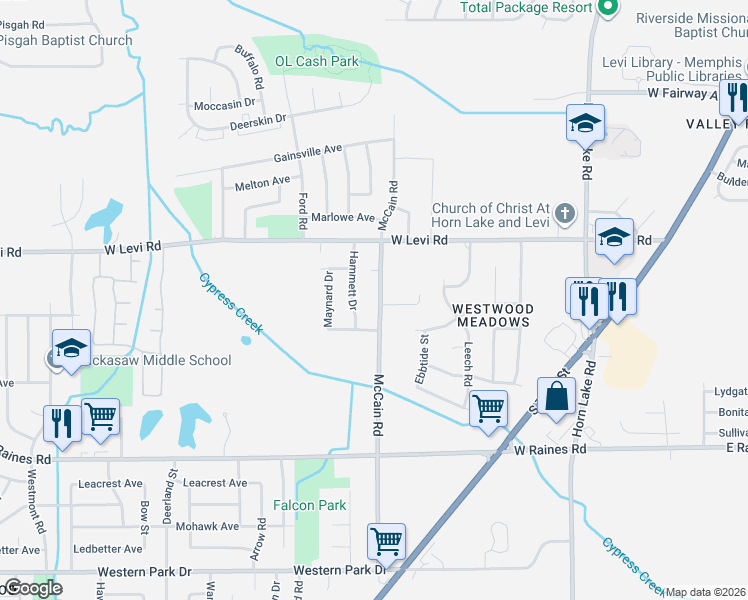 map of restaurants, bars, coffee shops, grocery stores, and more near 3986 McCain Road in Memphis