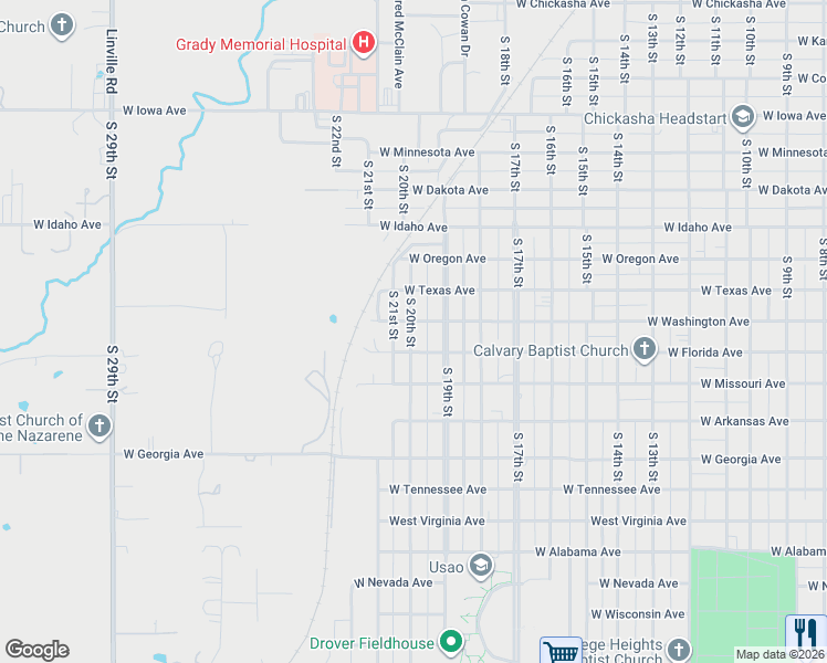 map of restaurants, bars, coffee shops, grocery stores, and more near 1102 South 20th Street in Chickasha