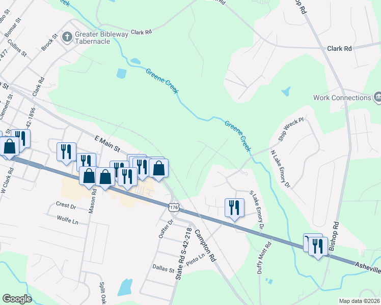 map of restaurants, bars, coffee shops, grocery stores, and more near 1738 Watersail Ln in Inman