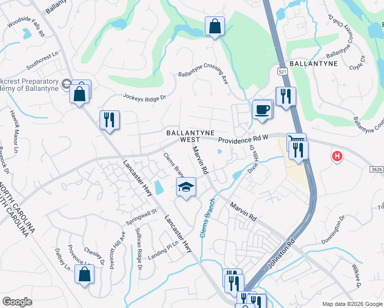 map of restaurants, bars, coffee shops, grocery stores, and more near in Charlotte