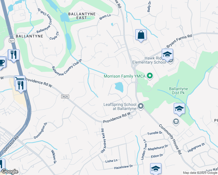 map of restaurants, bars, coffee shops, grocery stores, and more near 10122 Victoria Mill Court in Charlotte