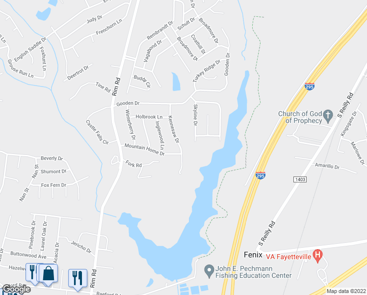 map of restaurants, bars, coffee shops, grocery stores, and more near 945 Kennesaw Drive in Fayetteville
