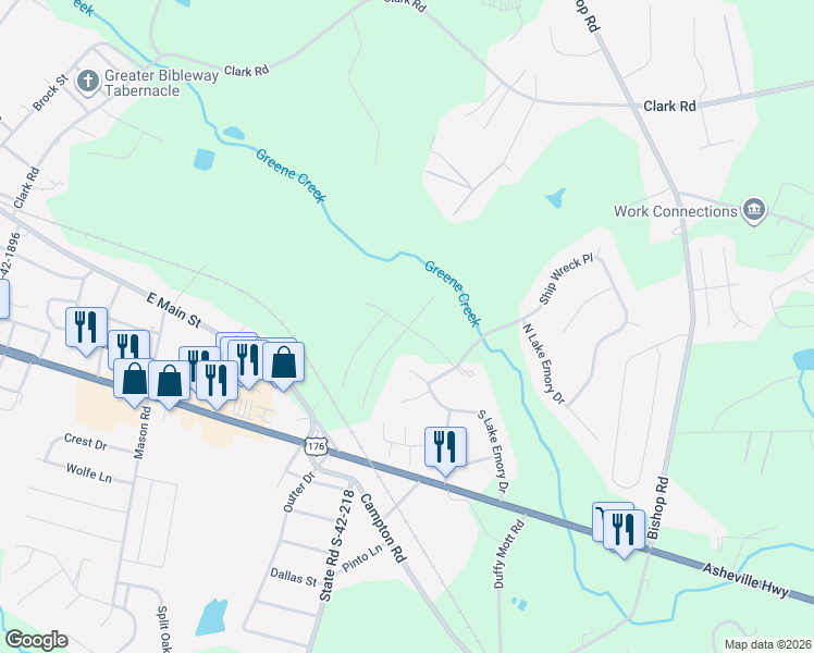 map of restaurants, bars, coffee shops, grocery stores, and more near in Inman