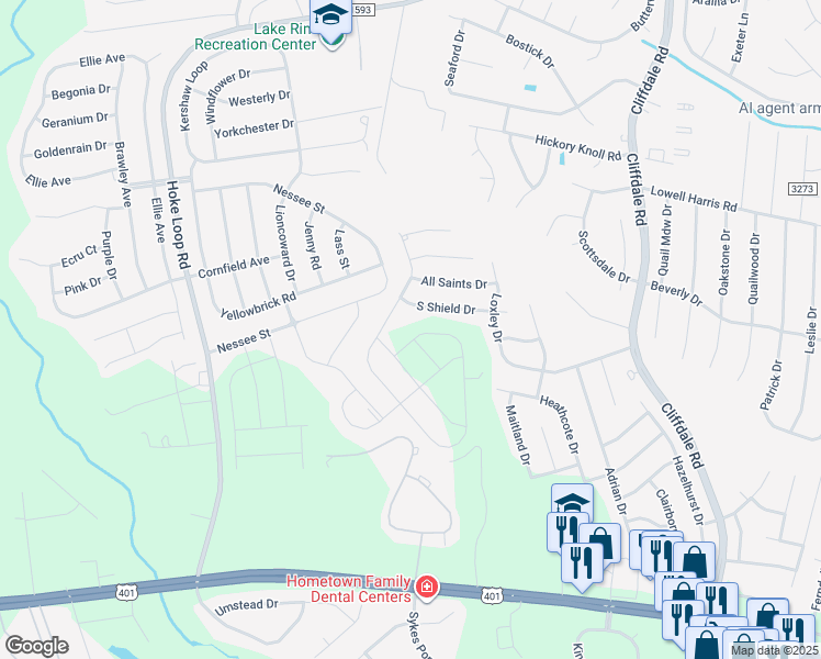 map of restaurants, bars, coffee shops, grocery stores, and more near 1542 Stackhouse Dr in Fayetteville