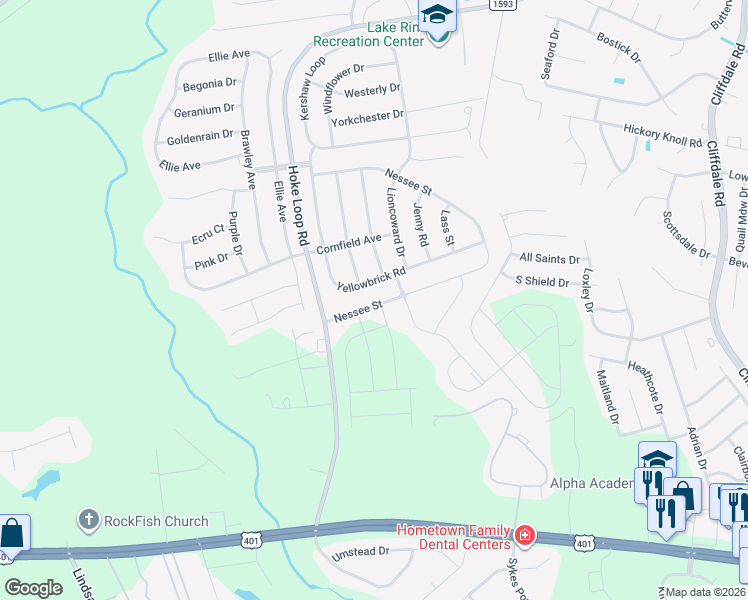 map of restaurants, bars, coffee shops, grocery stores, and more near 5337 Nessee Street in Fayetteville
