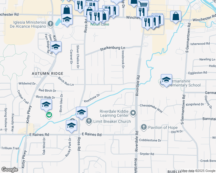 map of restaurants, bars, coffee shops, grocery stores, and more near 6823 Birch Run Lane in Memphis