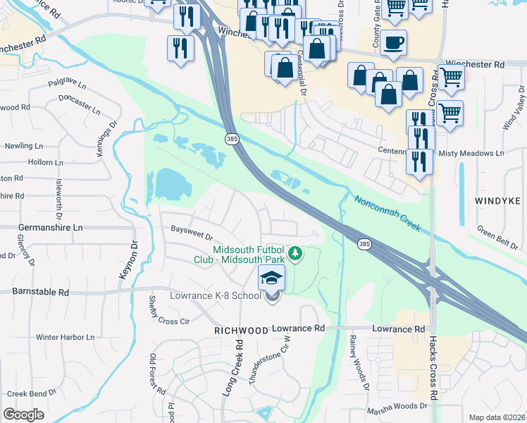 map of restaurants, bars, coffee shops, grocery stores, and more near 3907 Gavick Cove in Memphis