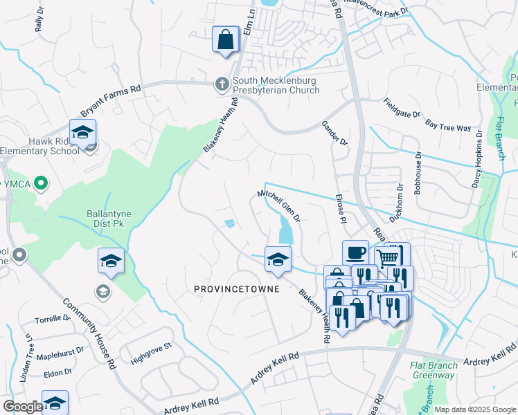 map of restaurants, bars, coffee shops, grocery stores, and more near 11707 Kilpatrick Lane in Charlotte