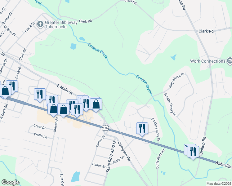 map of restaurants, bars, coffee shops, grocery stores, and more near in Inman