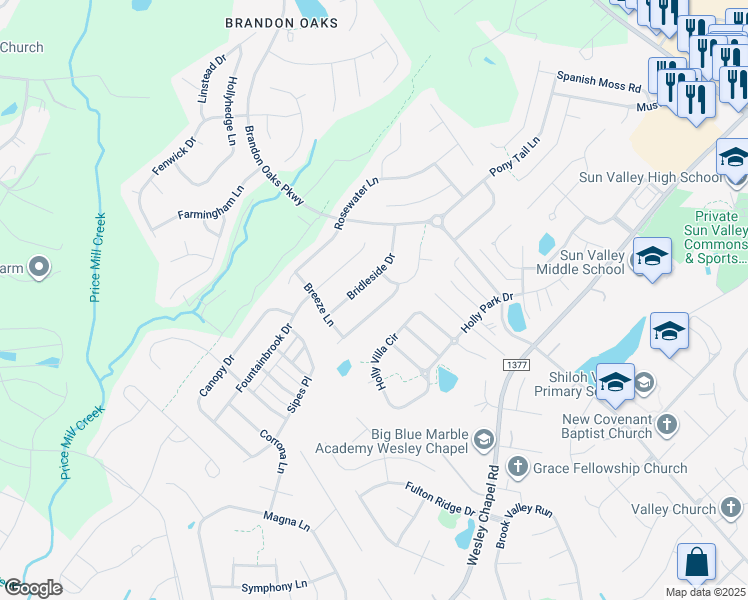 map of restaurants, bars, coffee shops, grocery stores, and more near 1004 Whippoorwill Lane in Indian Trail