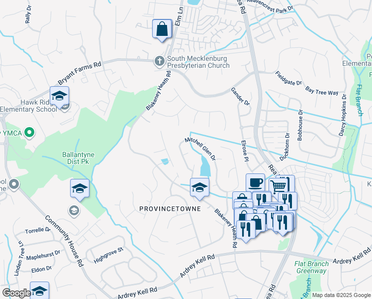map of restaurants, bars, coffee shops, grocery stores, and more near 11707 Kilpatrick Lane in Charlotte