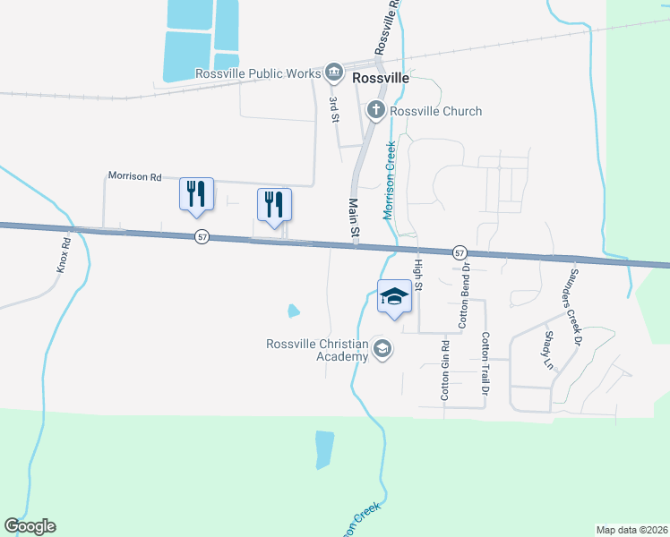 map of restaurants, bars, coffee shops, grocery stores, and more near 5620 Tennessee 57 in Rossville
