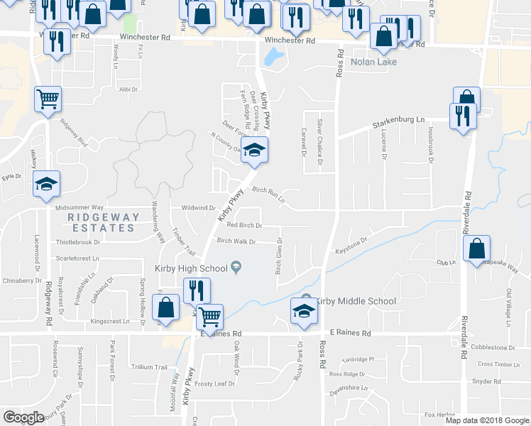 map of restaurants, bars, coffee shops, grocery stores, and more near 3946 Birch Hollow Drive in Memphis