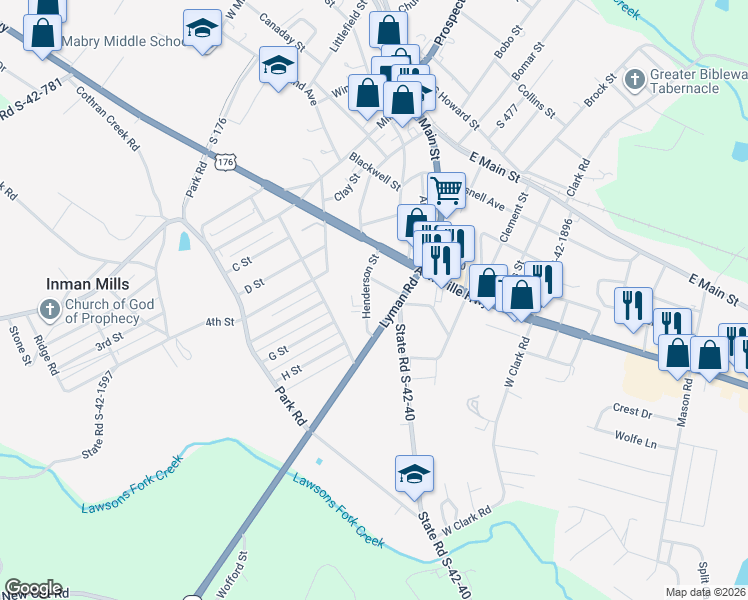 map of restaurants, bars, coffee shops, grocery stores, and more near 15 Bush Street in Inman