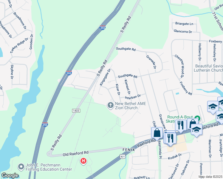 map of restaurants, bars, coffee shops, grocery stores, and more near 6813 Sugarbin Lane in Fayetteville