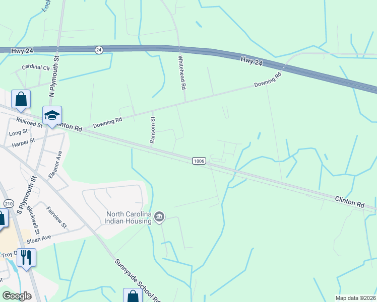 map of restaurants, bars, coffee shops, grocery stores, and more near 2311 Clinton Road in Fayetteville