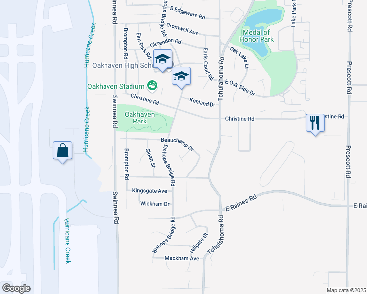 map of restaurants, bars, coffee shops, grocery stores, and more near 3158 Beauchamp Drive in Memphis
