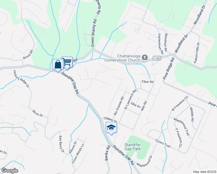 map of restaurants, bars, coffee shops, grocery stores, and more near 8214 Fallen Maple Drive in Chattanooga