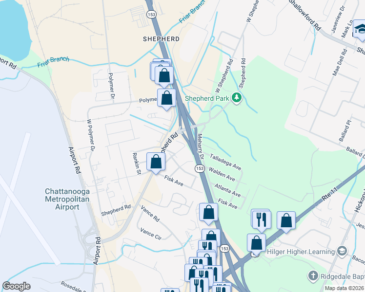 map of restaurants, bars, coffee shops, grocery stores, and more near 6029 Talladega Avenue in Chattanooga
