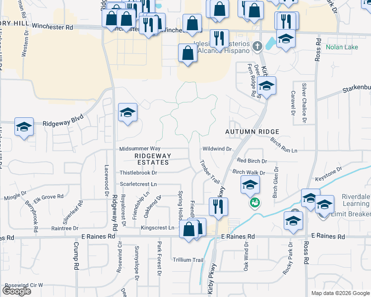 map of restaurants, bars, coffee shops, grocery stores, and more near 3918 Wandering Way in Memphis