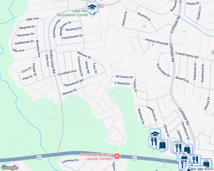 map of restaurants, bars, coffee shops, grocery stores, and more near 1713 Stackhouse Drive in Fayetteville