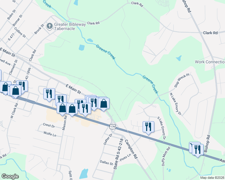 map of restaurants, bars, coffee shops, grocery stores, and more near 1296 Dockyard lane in Inman