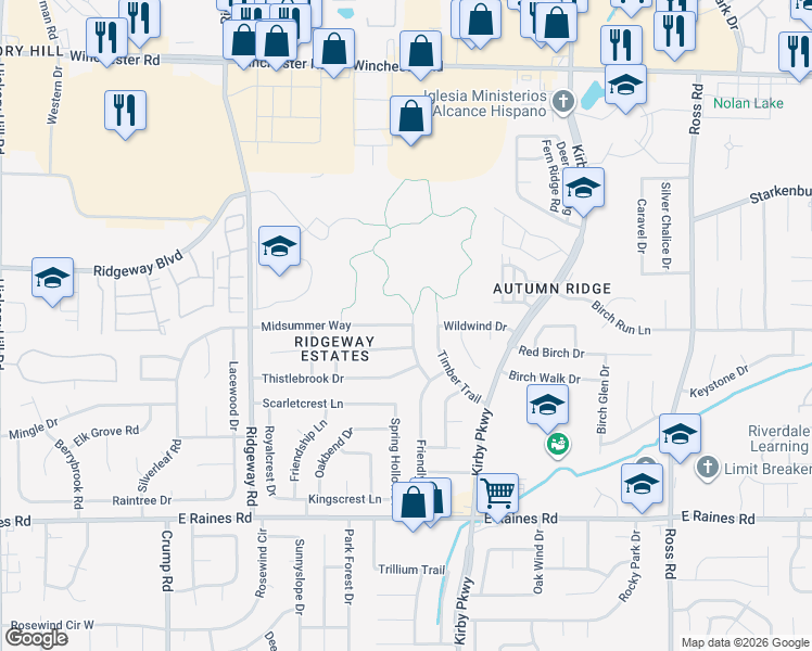 map of restaurants, bars, coffee shops, grocery stores, and more near 3918 Wandering Way in Memphis