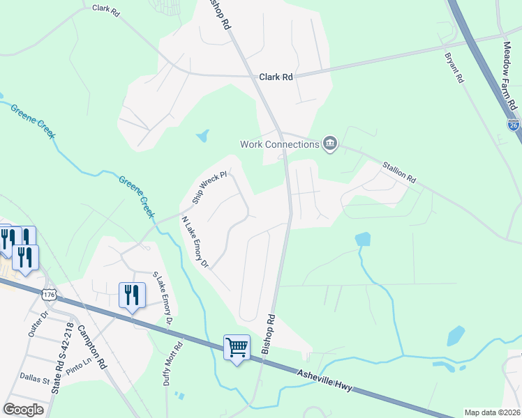 map of restaurants, bars, coffee shops, grocery stores, and more near 849 Ship Wreck Place in Inman