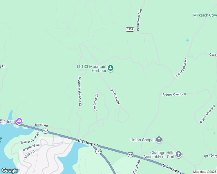map of restaurants, bars, coffee shops, grocery stores, and more near 318 Licklog Ridge in Hayesville