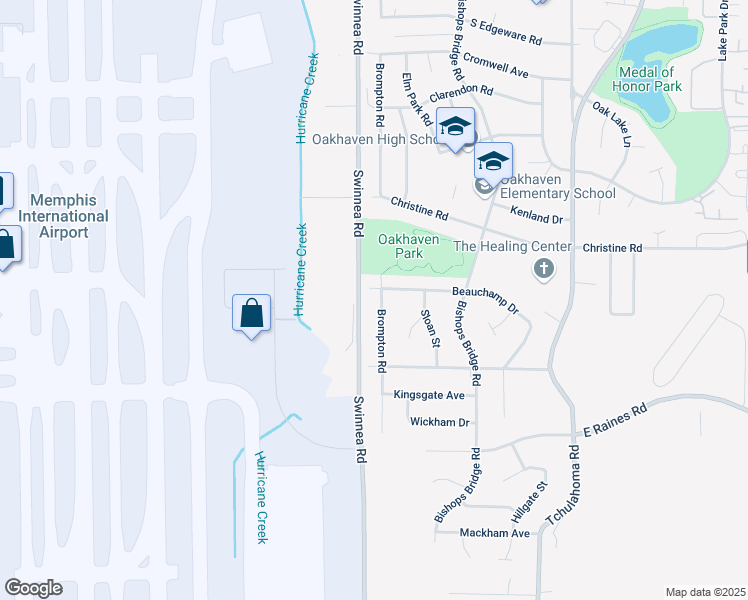 map of restaurants, bars, coffee shops, grocery stores, and more near 3931 Brompton Road in Memphis