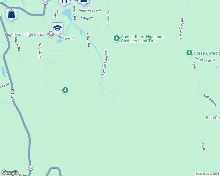 map of restaurants, bars, coffee shops, grocery stores, and more near 626 Ravenel Ridge Road in Highlands