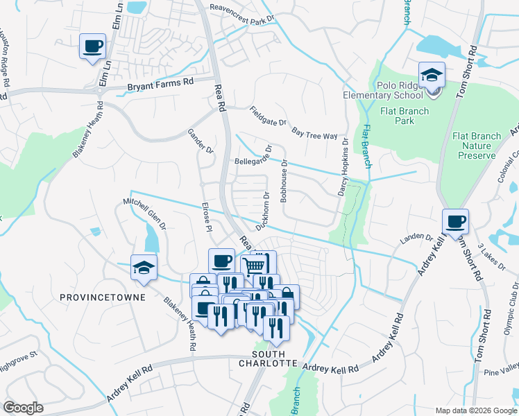 map of restaurants, bars, coffee shops, grocery stores, and more near in Charlotte
