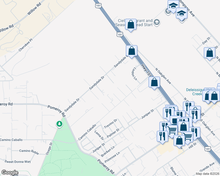 map of restaurants, bars, coffee shops, grocery stores, and more near 663 Sandydale Drive in Nipomo
