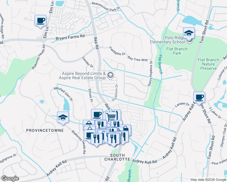map of restaurants, bars, coffee shops, grocery stores, and more near in Charlotte